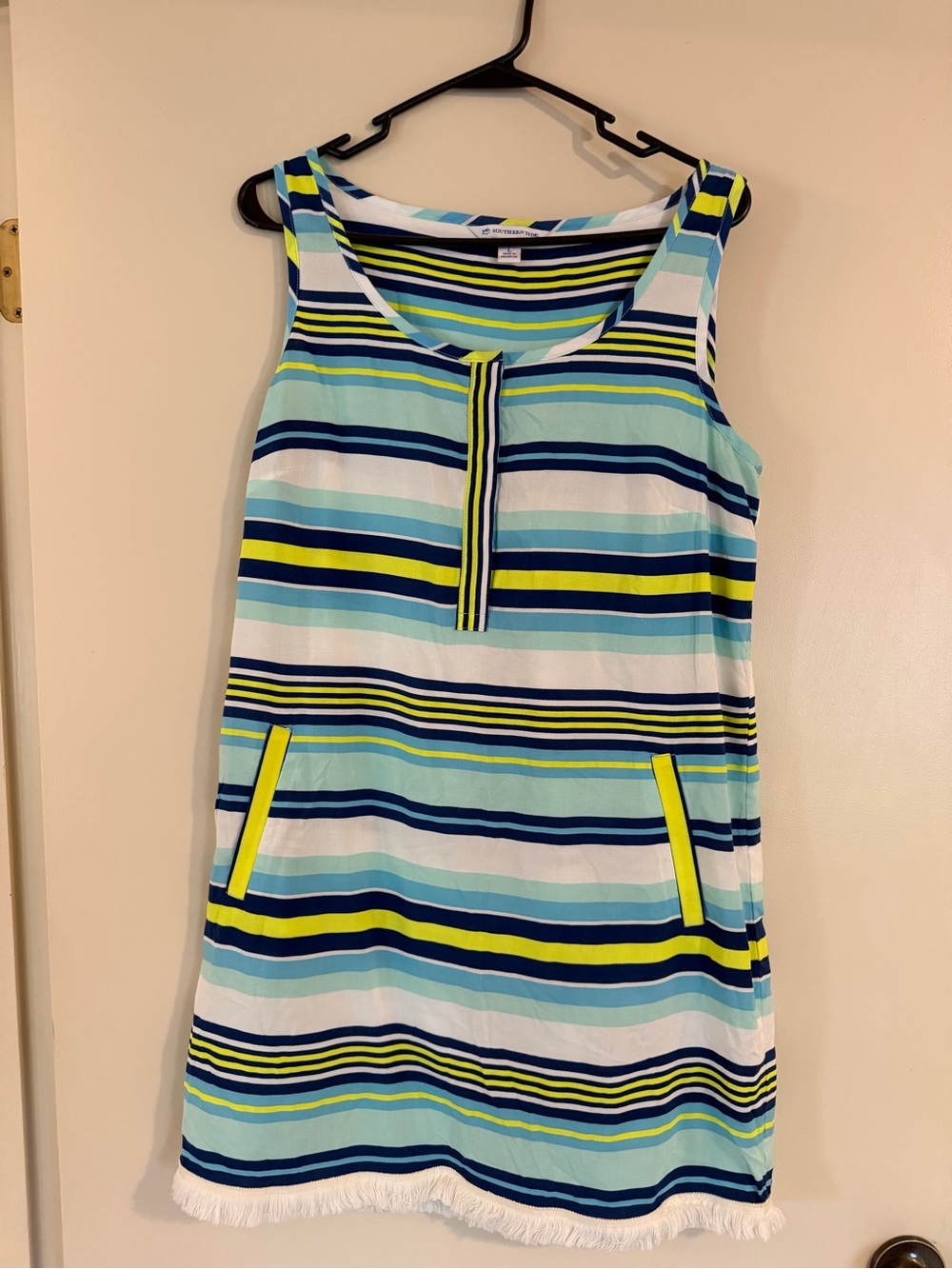 Southern Tide Striped Swim Coverup in Aqua, Navy, White and Yellow